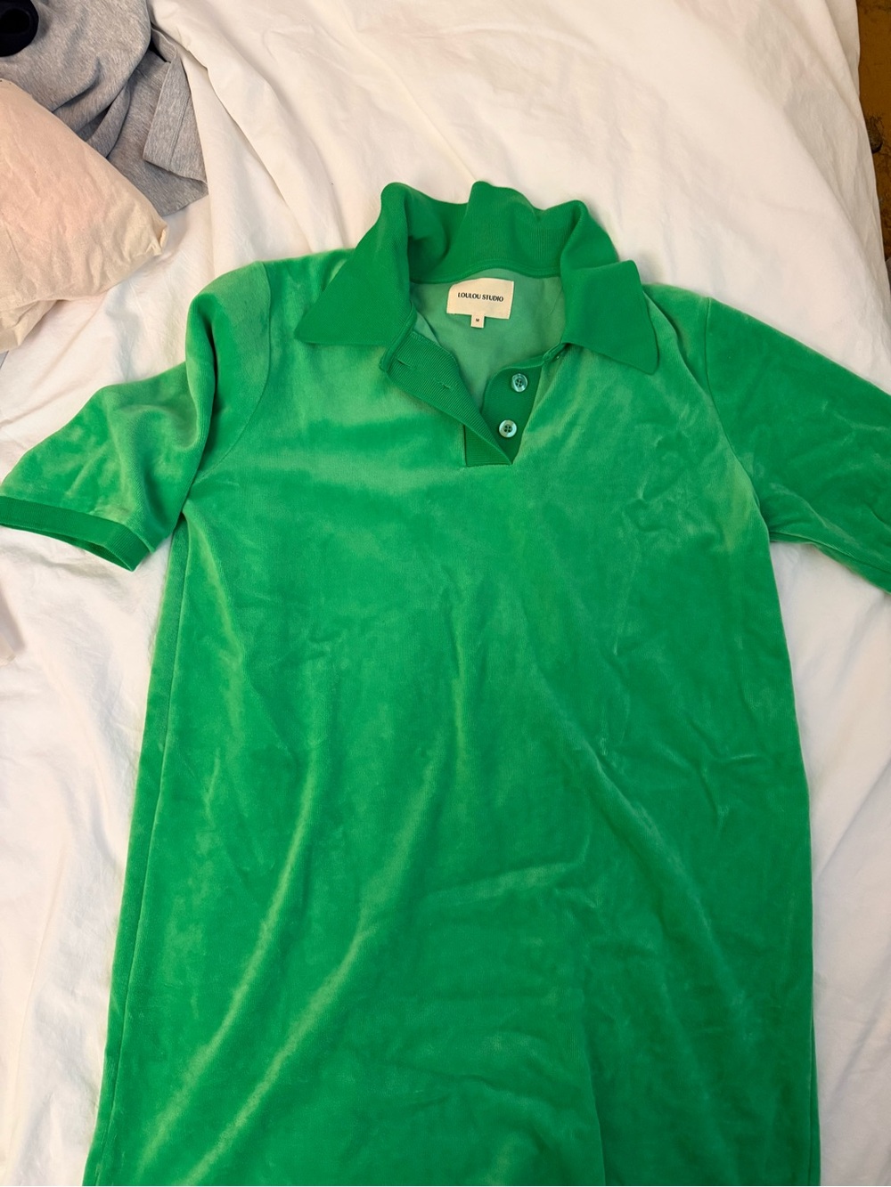 Loulou Studio Green Velour Polo Mini Dress